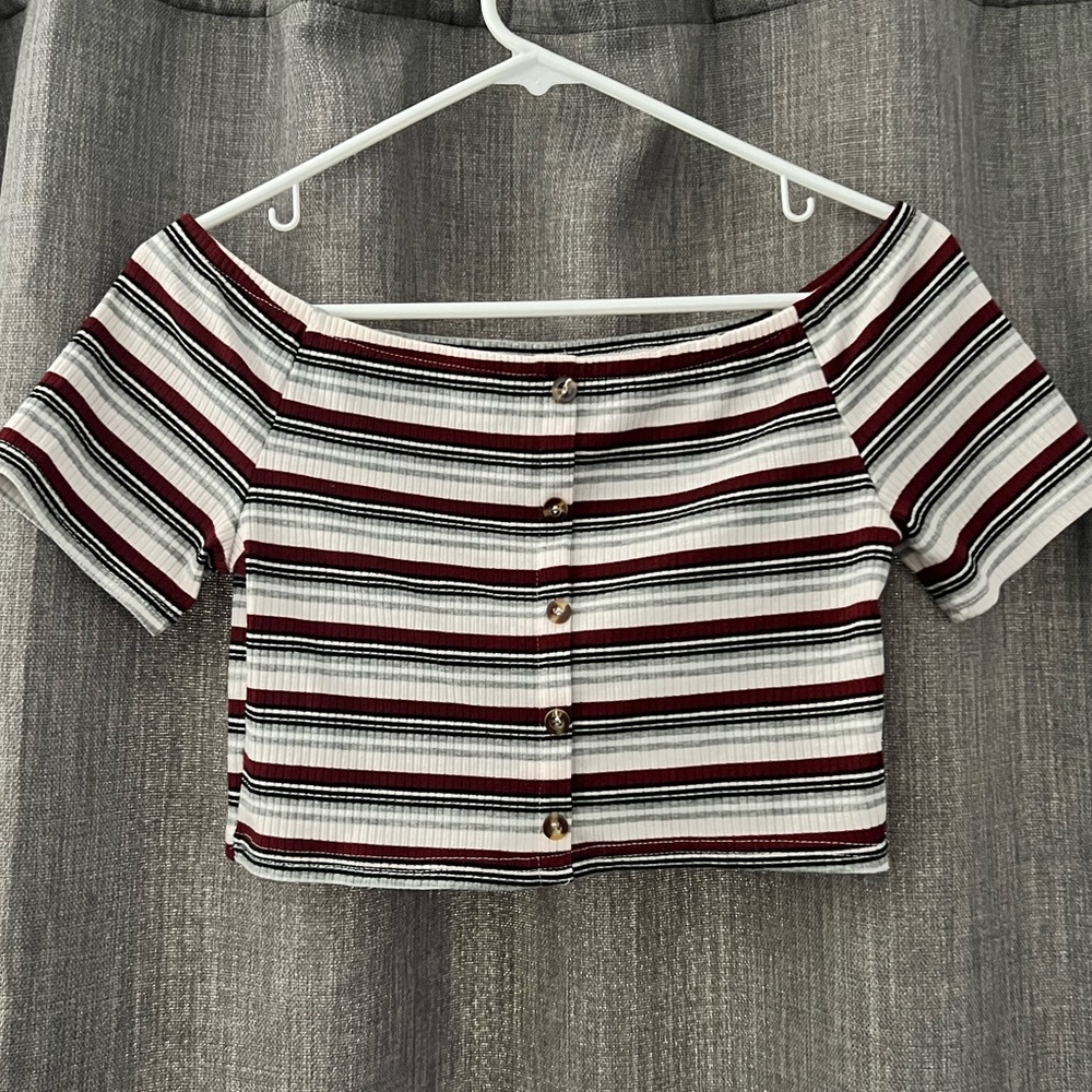 Cute striped off the shoulder crop top